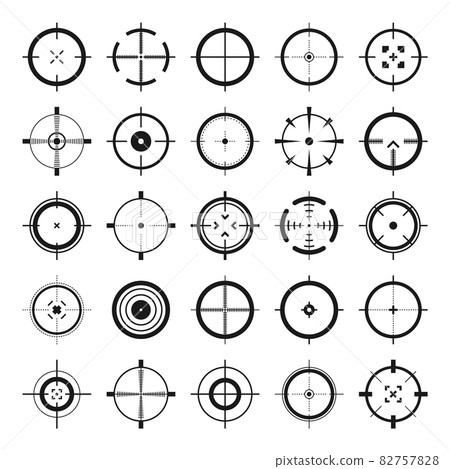 Crosshair, gun sight vector icons. Bullseye, black target or aim symbol. Military rifle scope 82757828