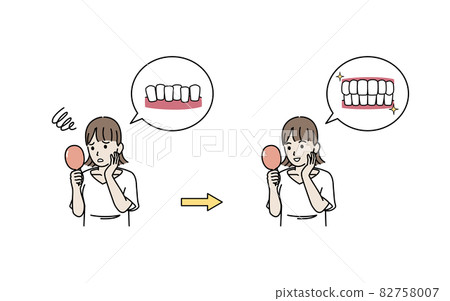 關心牙列、牙齒問題、複雜治療、正畸、正畸後、插圖材料的年輕女性 82758007
