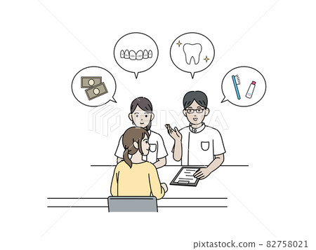 Dental hygienist Men and women Orthodontics Orthodontics Explanation Consultation Counseling Illustration material Dental hygienist Men and women Orthodontics Orthodontics Explanation Consultation Counseling Illustration material 82758021