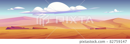 Desert landscape with golden sand dunes and stones Desert landscape with golden sand dunes and stones 82759147