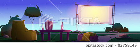 Open air cinema on backyard at evening Open air cinema on backyard at evening 82759149