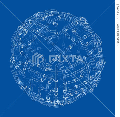 Pipes with flanges around a large sphere. Vector 82759691