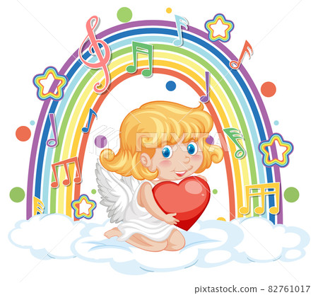Cupid girl holding heart with melody symbols on... - Stock Illustration ...