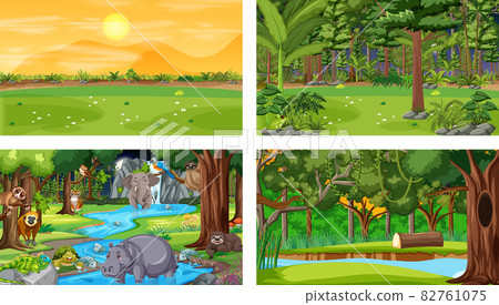 Set of different forest horizontal scene with various wild animals 82761075