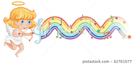 Cupid girl with melody symbols on rainbow wave - Stock Illustration ...