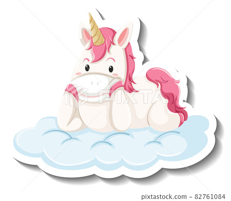 Cute unicorn laying on the cloud cartoon sticker 82761084