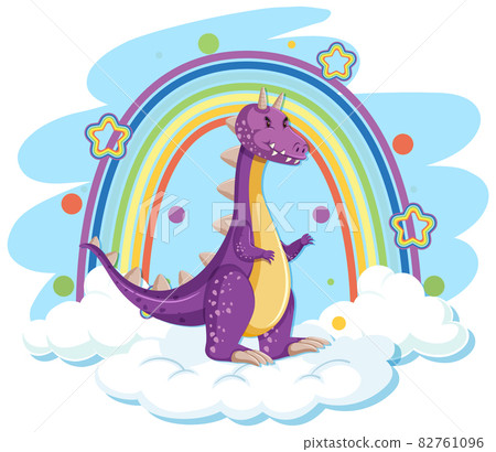 Cute purple dragon on the cloud with rainbow Cute purple dragon on the cloud with rainbow 82761096