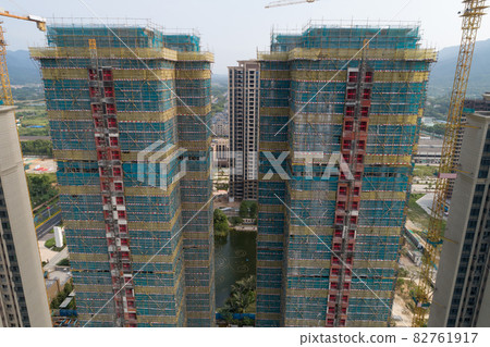 Aerial view of multistory apartment construction site in China Aerial view of multistory apartment construction site in China 82761917