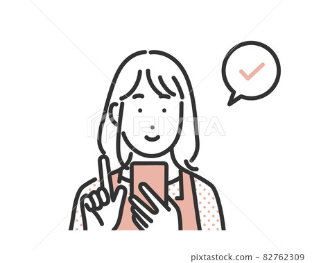 Image of a housewife to check by operating a smartphone Illustration material ・ Simple touch 82762309