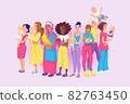 Portrait of a group of young mothers with babies. Kids at the mothers arms. Hug baby. Vector drawing 82763450