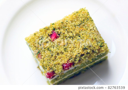 Top view of a white plate with dessert for tea. Top view of a white plate with dessert for tea. 82763539