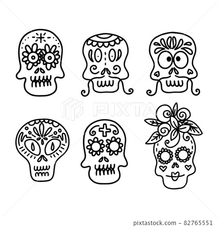 set of vector illustrations of decorated skulls 82765551