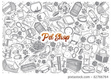 Hand drawn Pet shop doodle set with lettering Hand drawn Pet shop doodle set with lettering 82766764