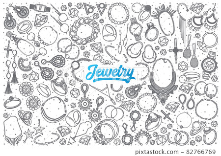 Hand drawn Jewelry doodle set with lettering 82766769