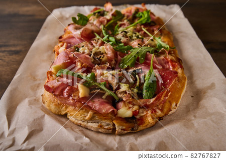 Close up rectangular Roman pizza Close up rectangular Roman pizza 82767827