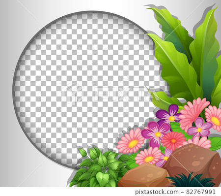 Round frame transparent with pink flowers template - Stock Illustration ...