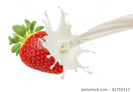 Strawberry with splashing milk isolated on white background Strawberry with splashing milk isolated on white background 82768312