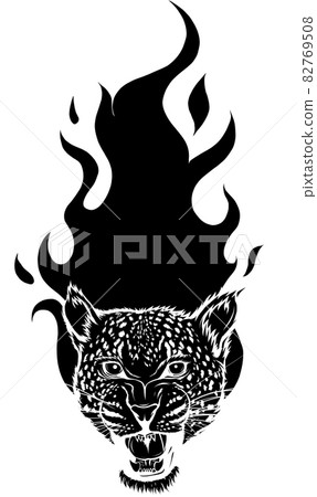 Leopard head silhouette with flames vector illustration Leopard head silhouette with flames vector illustration 82769508