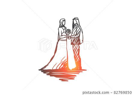 Wedding, groom, bride, couple, muslim concept. Hand drawn isolated vector 82769850