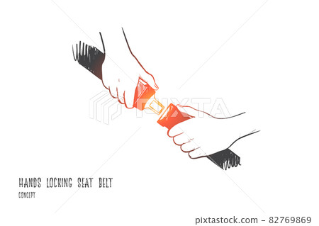 Fasten seat belt concept. Hand drawn isolated vector. Fasten seat belt concept. Hand drawn isolated vector. 82769869