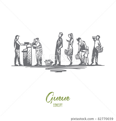 Shopping, purchases, queue, waiting, cash desk concept. Hand drawn isolated vector. Shopping, purchases, queue, waiting, cash desk concept. Hand drawn isolated vector. 82770039
