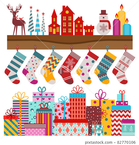 Christmas Shelf with Stocking and Holiday Gifts Christmas Shelf with Stocking and Holiday Gifts 82770106