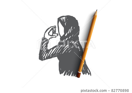 Asthma, inhaler, health, Islam, hijab concept. Hand drawn isolated vector. 82770898