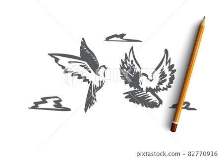 Freedom, peace, couple, flight, birds concept. Hand drawn isolated vector. Freedom, peace, couple, flight, birds concept. Hand drawn isolated vector. 82770916
