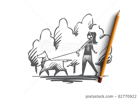 Walk, pet, dog, lifestyle, darling concept. Hand drawn isolated vector. 82770922