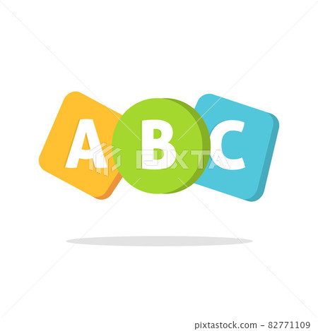 Abc english letters logo or learning school courses icon for kids or child language classes vector flat cartoon illustration, speaking or vocabulary studying symbol in fun modern game style design Abc english letters logo or learning school courses icon for kids or child language classes vector flat cartoon illustration, speaking or vocabulary studying symbol in fun modern game style design 82771109
