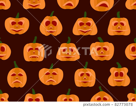 Halloween pumpkin seamless pattern. Festive background with scary pumpkins for Halloween. Jack-o lantern for wrapping paper, banners and advertising materials. Vector illustration 82773078