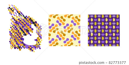 Vector illustration. Set of patterns and illustrations. Head of a woman with colored hair. Collection. For printing on fabric, poster. 82773377