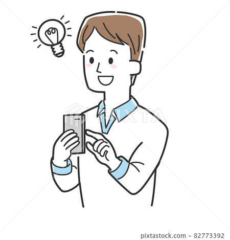 A man who came up with ideas while operating a smartphone 82773392