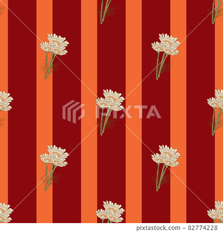 Seamless pattern chamomile on red stripes background. Beautiful ornament summer flowers. Seamless pattern chamomile on red stripes background. Beautiful ornament summer flowers. 82774228