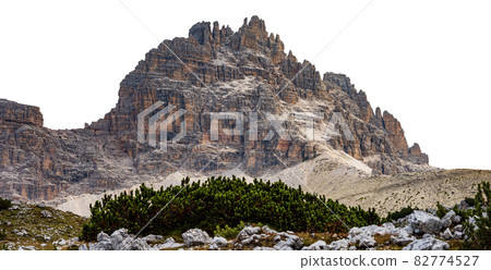 Mountain peak of Sesto Dolomites Isolated on White Background - Italy Alps 82774527