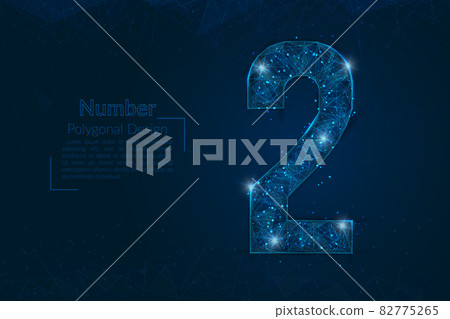 Abstract isolated blue image of a number two. Polygonal illustration looks like stars in the blask night sky in spase or flying glass shards. Digital design for website, web, internet. 82775265