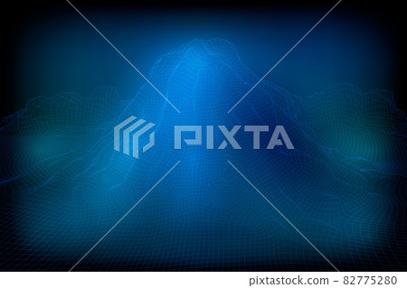Abstract vector wireframe landscape background. 3D futuristic mesh mountains. 80s Retro illustration. Cyberspace technology valleys. 82775280