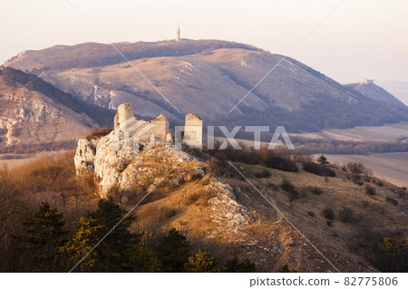 Sirotci hradek ruins and Devicky ruins on Palava region, South Moravia, Czech Republic 82775806