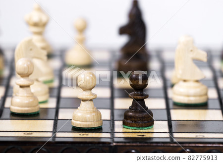 Two Chess Pawn Standing next to each other, Making Decision and Take a Strategy, Hobby that Stimulates Brain Activity, Copy Space Two Chess Pawn Standing next to each other, Making Decision and Take a Strategy, Hobby that Stimulates Brain Activity, Copy Space 82775913