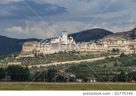 Panoramic view of Assisi old town, Province of Perugia, Umbria region, Italy 82776348