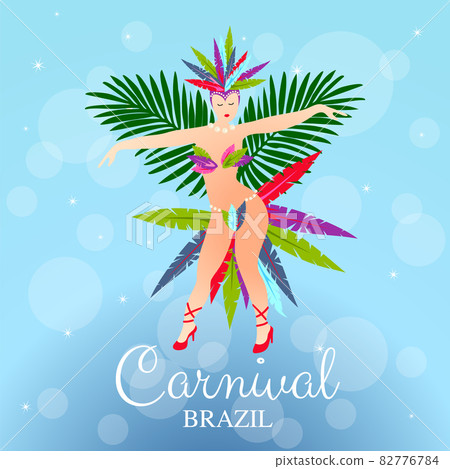 Carnival in Rio de Janeiro with samba dancer girl pattern on a blue background Carnival in Rio de Janeiro with samba dancer girl pattern on a blue background 82776784