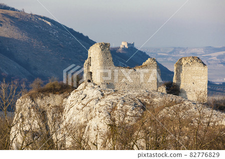 Sirotci hradek ruins and Devicky ruins on Palava region, South Moravia, Czech Republic 82776829