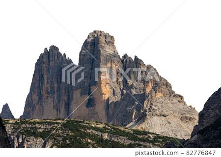 Tre Cime di Lavaredo or Drei Zinnen isolated on white background - Dolomites 82776847
