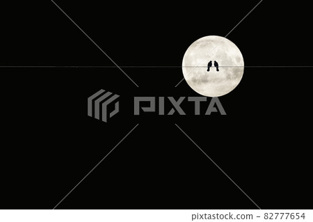 Two birds on a wire or electric line on the night sky with huge moon background. Relationship romantic Concept Two birds on a wire or electric line on the night sky with huge moon background. Relationship romantic Concept 82777654