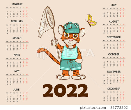 Wall calendar design template for august 2022, year of Tiger according to  the Chinese or Eastern calendar. Animal character. Vector illustration.  Week Stock Vector Image & Art - Alamy