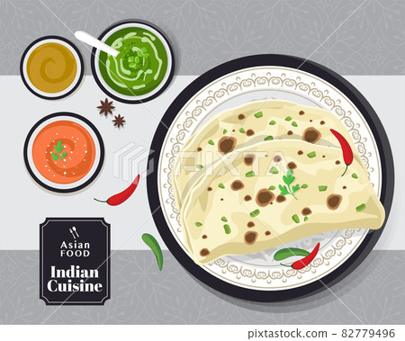 Indian food kulcha, Kulcha Indian Bread, Vector Illustration Indian food kulcha, Kulcha Indian Bread, Vector Illustration 82779496