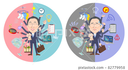 A set of middle-aged men with glasses who multitask in the office and private A set of middle-aged men with glasses who multitask in the office and private 82779958