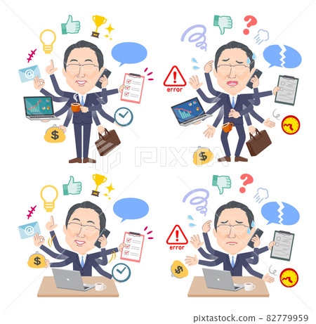 A set of middle-aged men wearing glasses who multitask in the office A set of middle-aged men wearing glasses who multitask in the office 82779959
