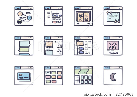 Web design color vector doodle simple icon set - Stock Illustration ...