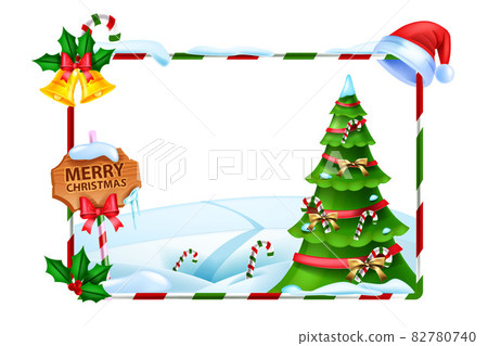 Christmas holiday frame, vector winter x-mas background, holiday decorated pine tree 82780740